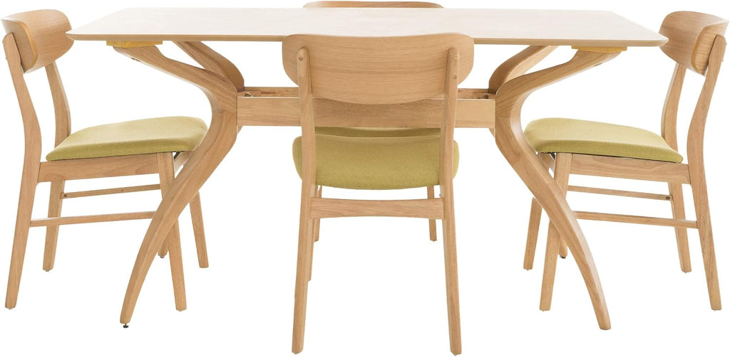 Christopher Knight Home Lucious Curved Leg Rectangular Dining Set, 5-Pcs Set, Natural Oak / Green Tea