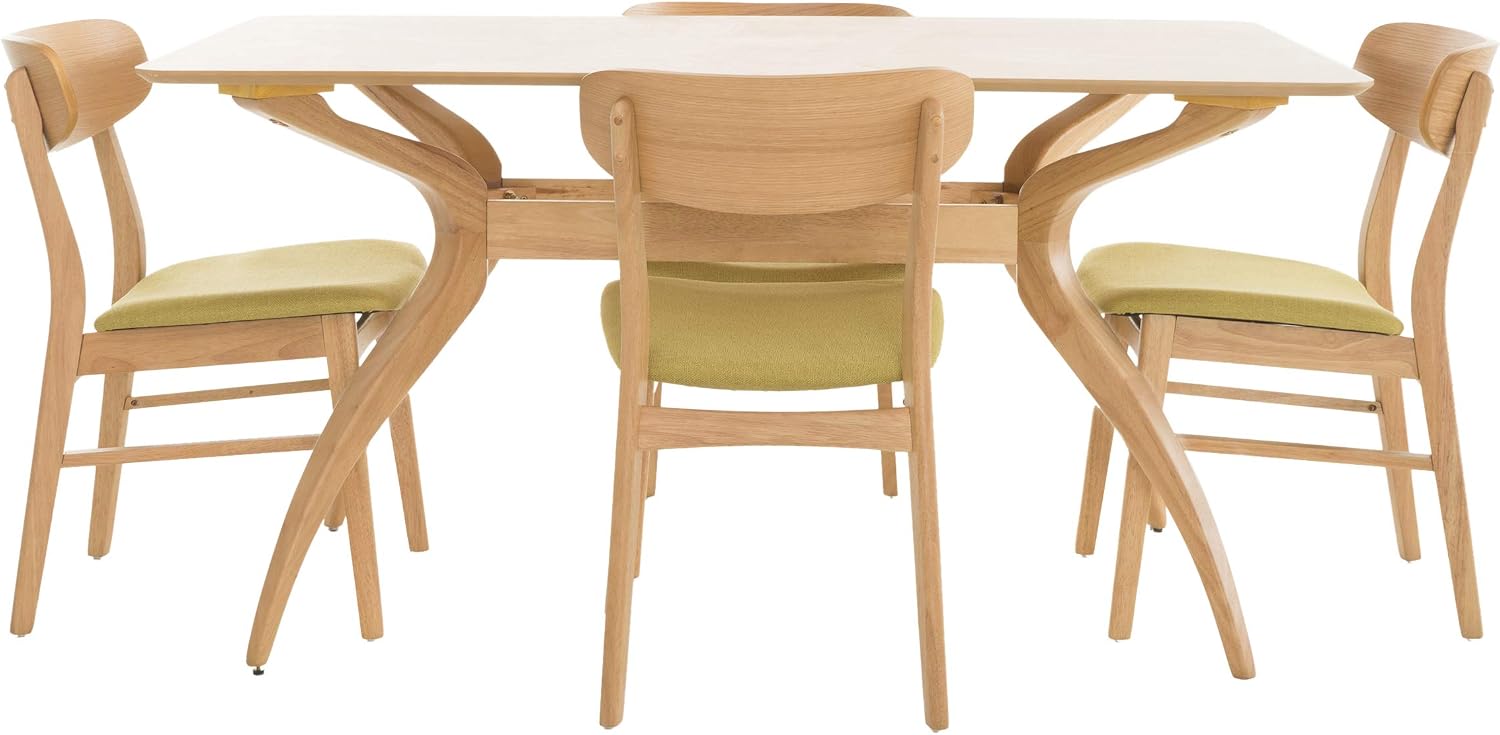 Christopher Knight Home Lucious Curved Leg Rectangular Dining Set, 5-Pcs Set, Natural Oak / Green Tea