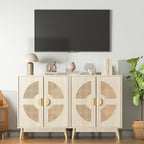 Buffet Cabinet with Storage Sideboard Accent Modern Credenza with Doors & Shelves 32.9" Rattan Media Console Mid Century Coffee Bar Table for Living Room Kitchen Dining Room Hallway
