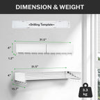 Wall Mounted Laundry Drying Rack, Retractable & Foldable, 31.5" Wide, 13.2 Linear Ft, 5 Heavy-Duty Aluminum Rods, 60 lb Capacity, Space-Saving Design, Easy Installation, Indoor/Outdoor (White)