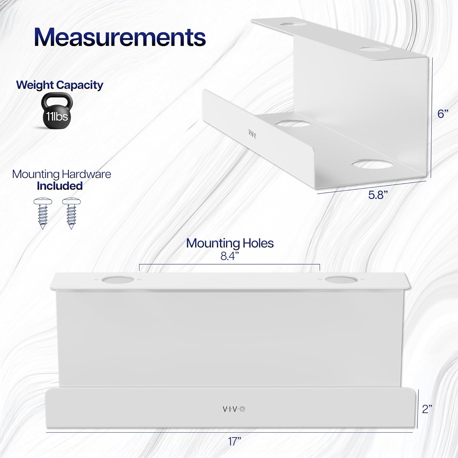 VIVO Under Desk 17 inch Extra Deep Cable Management Trays, Power Strip Holders, Cord Organizers, Wire Tamers for Office and Home, White, 2 Pack, DESK-AC16-2CW