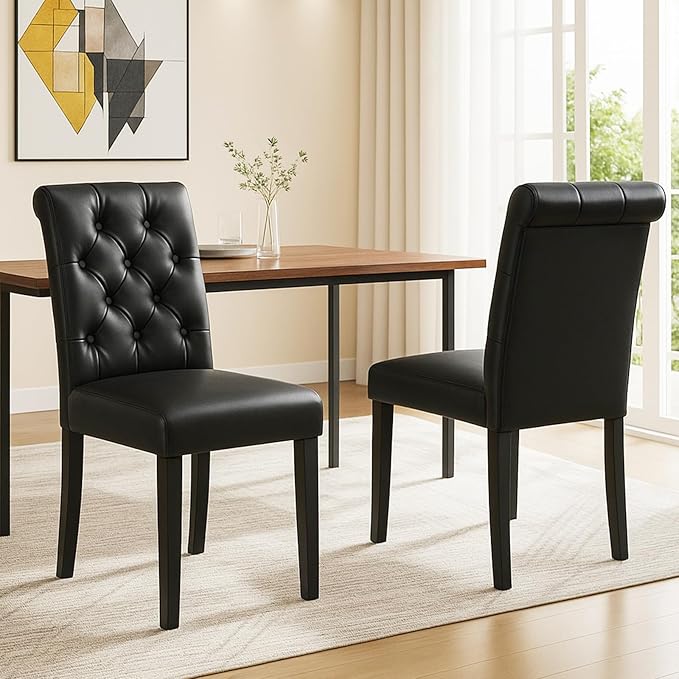 Faux Leather Dining Chairs Set of 8 Upholstered Dining Room Chairs Modern Tuf...