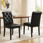 Modern Dining Chairs Set of 6, Farmhouse PU Leather Kitchen Chairs, Upholstered Accent Chair Parsons Chair for Home/Living Room/Bedroom/Resturant, Black
