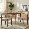 VKNOW Wooden Dining Chairs Set of 2, Modern Upholstered Dining Room Chairs with Walnut Wood Legs and Curved Backrest, Fabric Kitchen Chairs for Farmhouse/Living Room/Dining Room, Beige