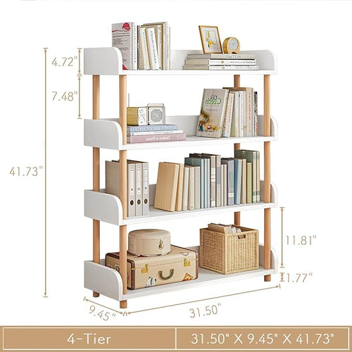 4-Tier Wooden Open Bookcase - Modern Display Bookshelf with Side Panels and Solid Wood Frame for Home and Office, Storage Cabinet, Warm White