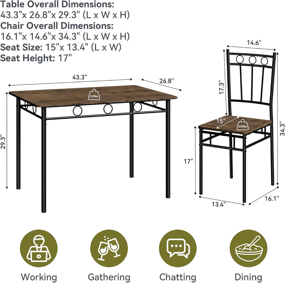 5 Piece Dining Table Set, Wood Kitchen Table and Chairs for Small Space,Break...