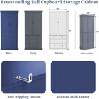 roomfitters 77 Inch Farmhouse Kitchen Pantry Cabinet with 8 Door Shelves and 3 Drawers, Tall Cupboard, Blue
