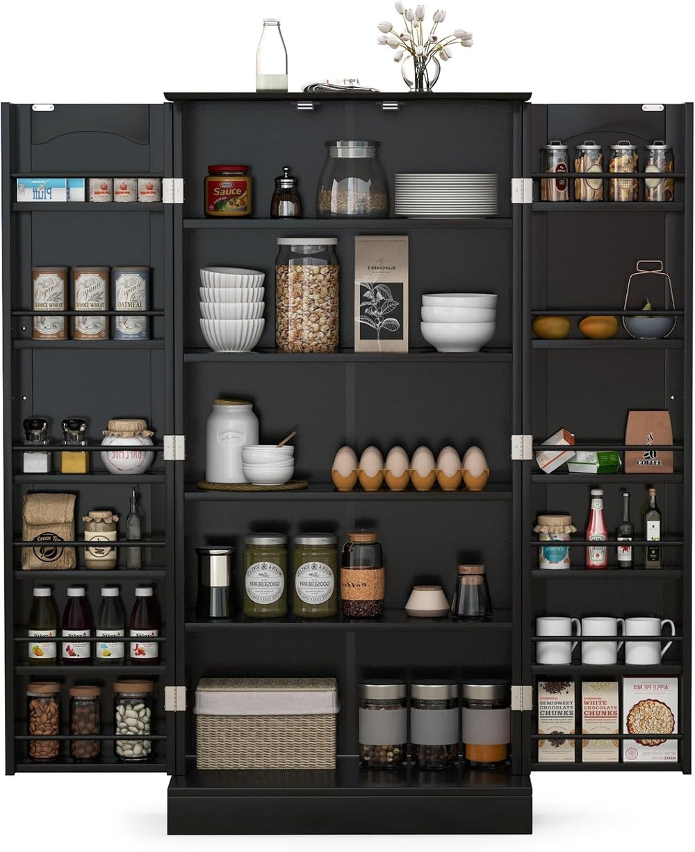 GiantexUK Kitchen Cupboard, Wooden Buffet Pantry Cabinet with 17 Shelves and ...