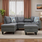 L-Shaped Sectional Sofa with Movable Chaise & Storage Ottoman, Lounge 3-Piece Modular Convertible Couches for Living Room, Apartment & Office, Dark Grey