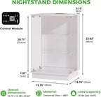 HNEBC LED Nightstand with USB-C Charging Station&Lights for Bedroom-White | Curio china Cabinet, Motion Sensor Smart Glass RGB Side Table with App Control, Charging Station Tempered Glass Collectiblem