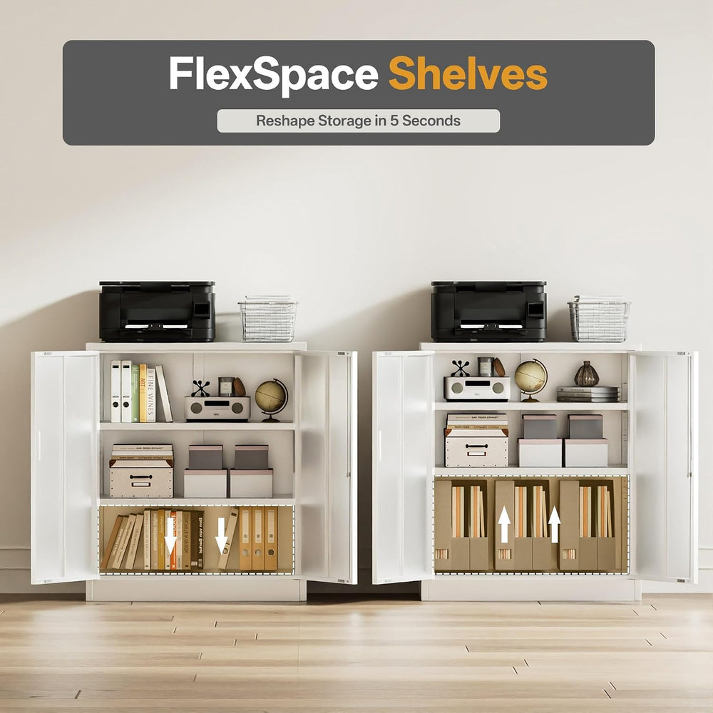 Metal Storage Cabinets，36" H White Metal Cabinet with Doors and 2 Adjust...
