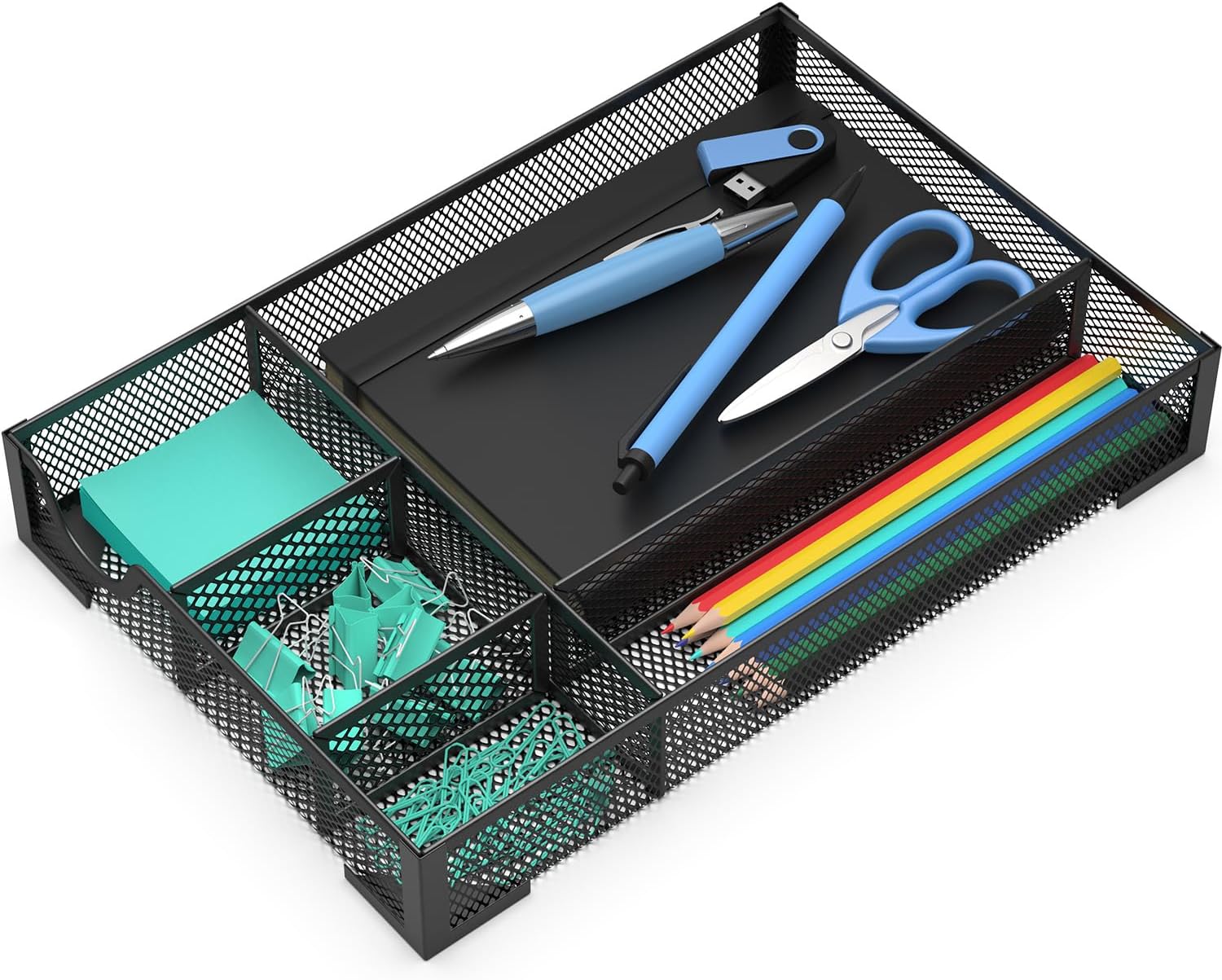 Desk Drawer Organizer, Office Desk Organizer Tray with 5 Dividers, Pen Pencil Drawer Organizer for Office Supplies, Desktop, Bathroom, Kitchen, Makeup, Vanity
