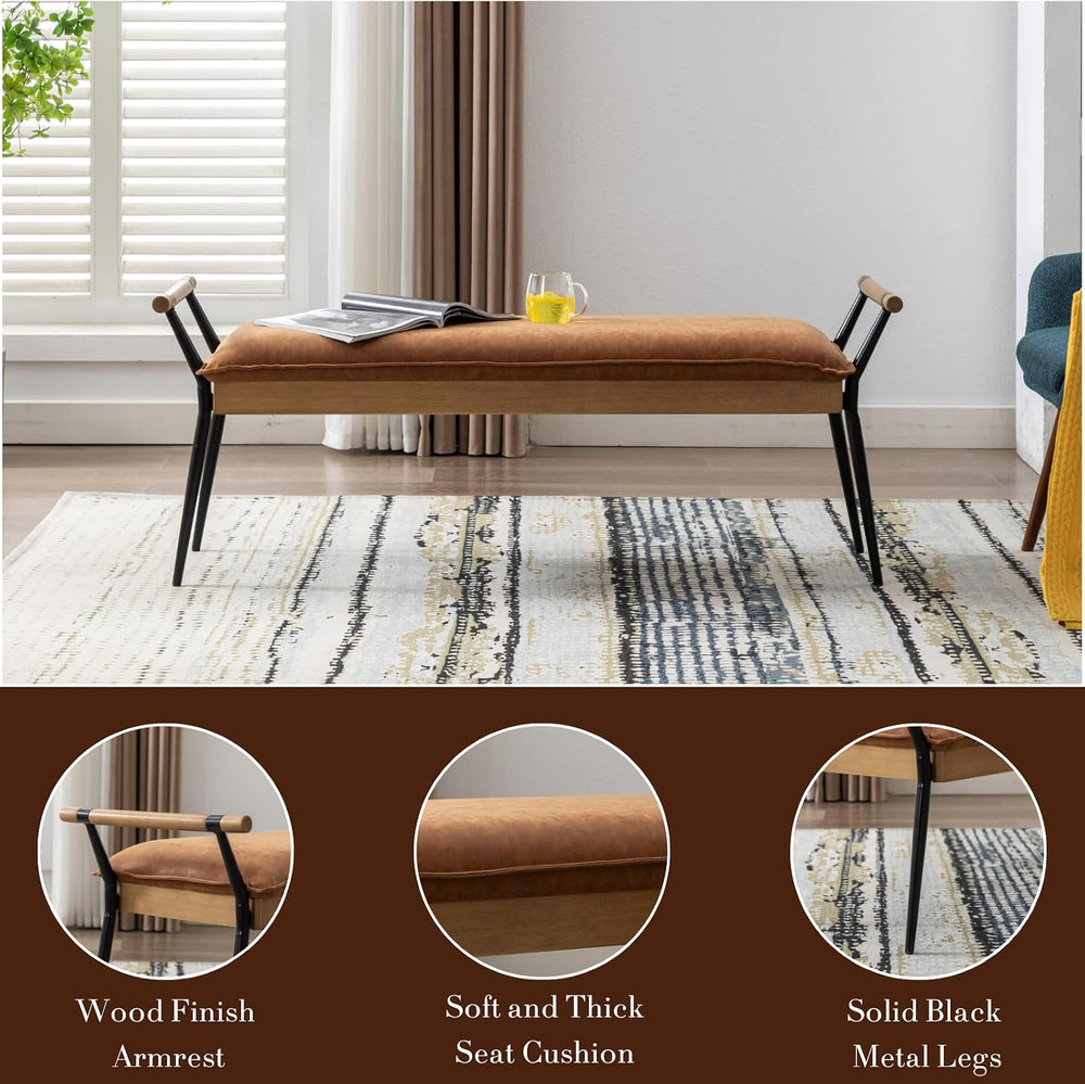 HEAH-YO Modern Dining Bench, 51 Inches Entryway Bench with Armrests, Upholste...