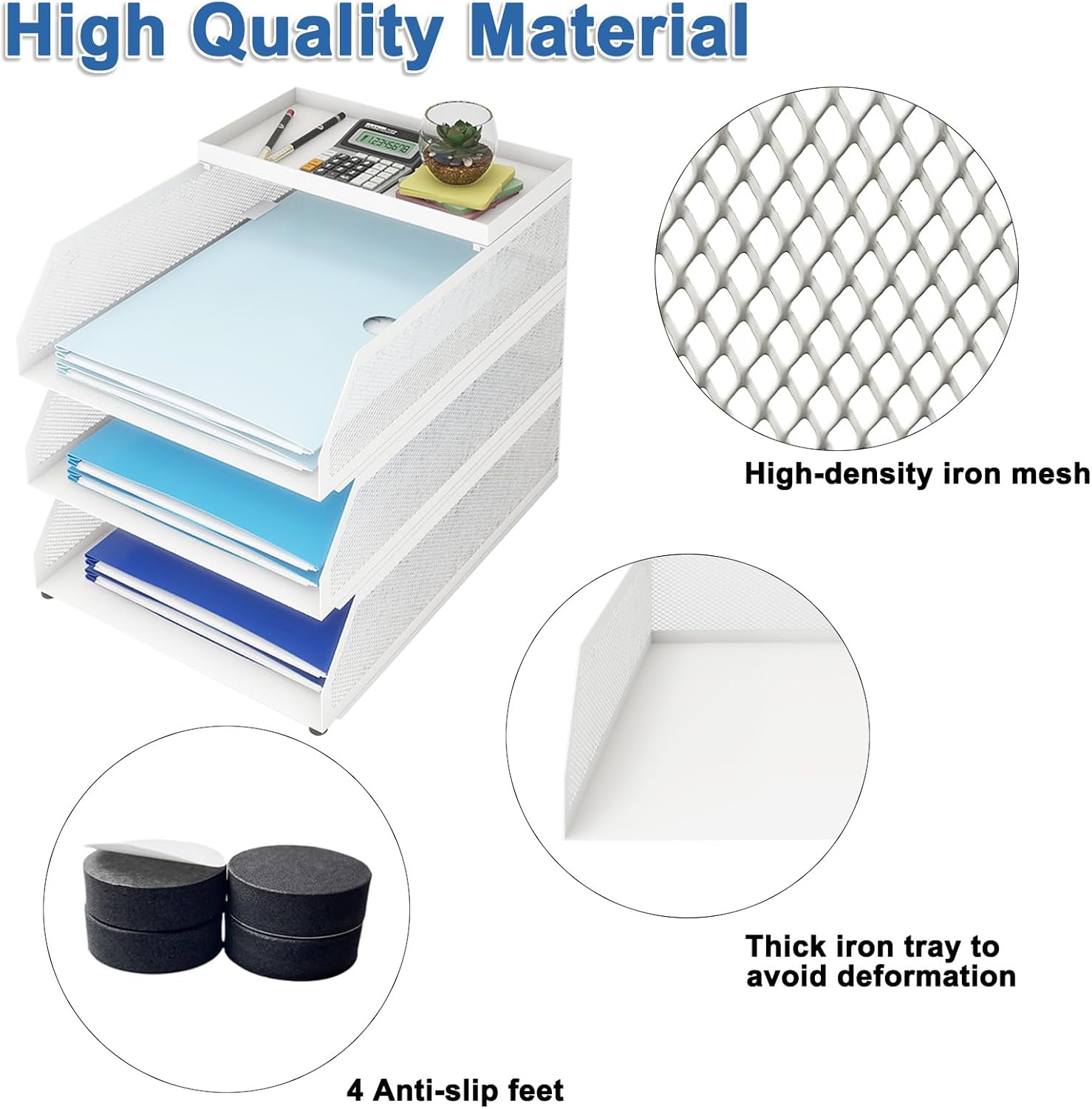 Natwind 3-Tier Stackable Paper Tray, Metal Mesh Desktop Organizer, Paper Sorter, Letter Trays,File Document Storage Rack for for Home, Office, School (White)
