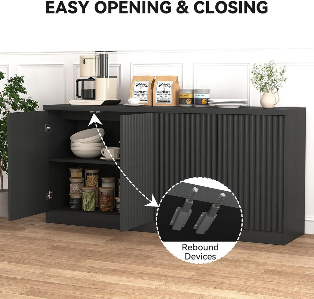 63" Fluted Buffet Cabinet Sideboard with Storage,Large Credenza with 4 D...