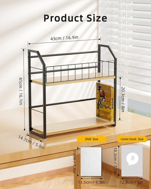 2-Tier DVD Storage Rack, DVD Shelf for Non-slip Feets Max 20 lb | DVD Holder, Blu Ray Storage, Stores Up to 56 DVDs, Display Organizer Tower for Music Enthusiasts, Collection Display Storage