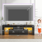 Black 63 Inch Floating TV Stand with Two Drawers & 16-Color LED Lights, Large Modern Entertainment Center for TVs Up to 75 Inches, Wooden Media Console with Open Shelf