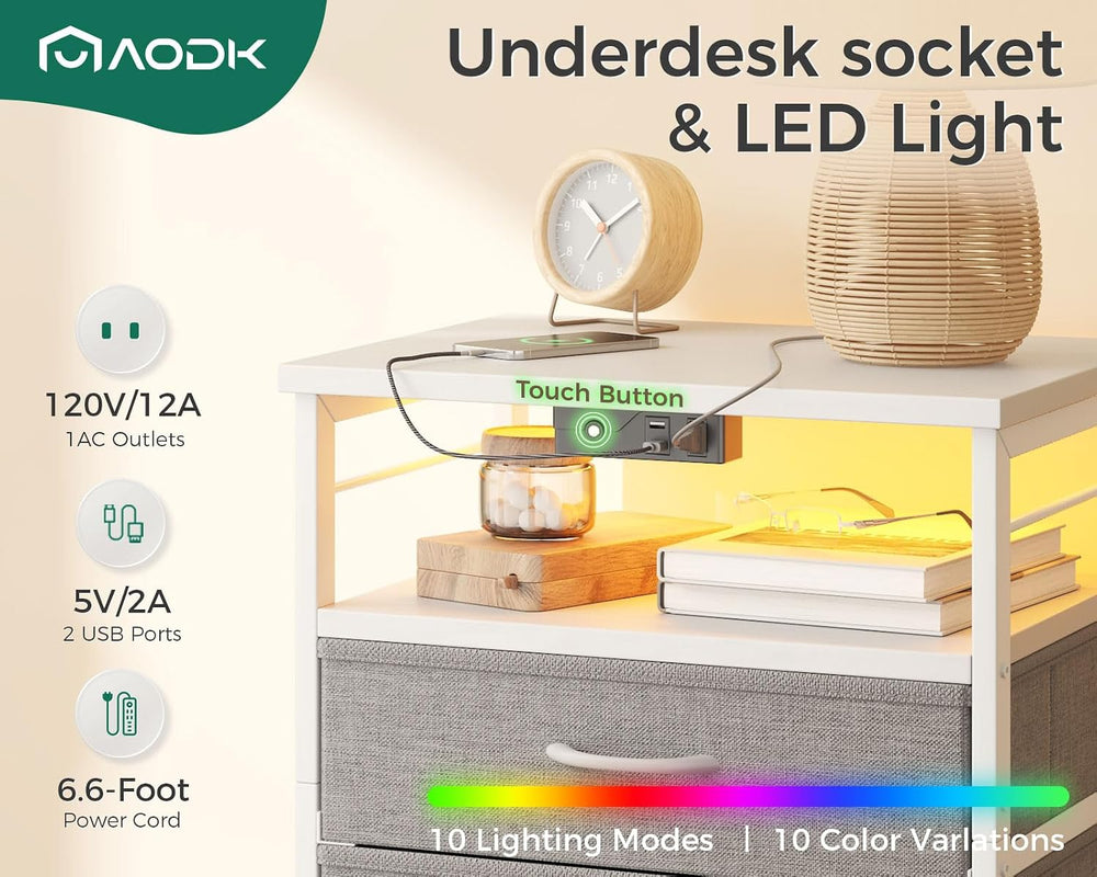 AODK 27.6" H Night Stand with Charging Station and LED Lights, Bed Side ...