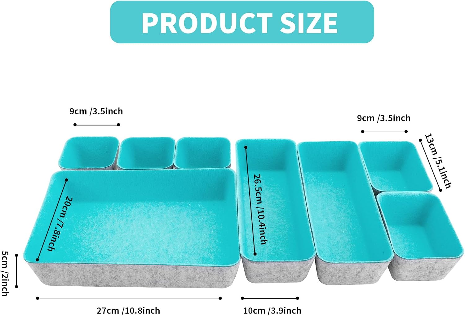 8pcs Drawer Organizers, Separators, Storage Box,Felt Storage Bins Inserts Tool Containers Toy Basket Shelf Cubes Foldable Drawer Dividers Desk Organisers- Blue&Grey