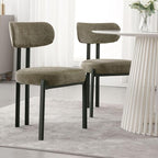 LukeAlon Chenille Dining Chairs Set of 6, Modern Upholstered Armless Kitchen Chairs with Black Metal Legs Curved Back Dining Room Chairs Reception Chair for Living Room Office, Green