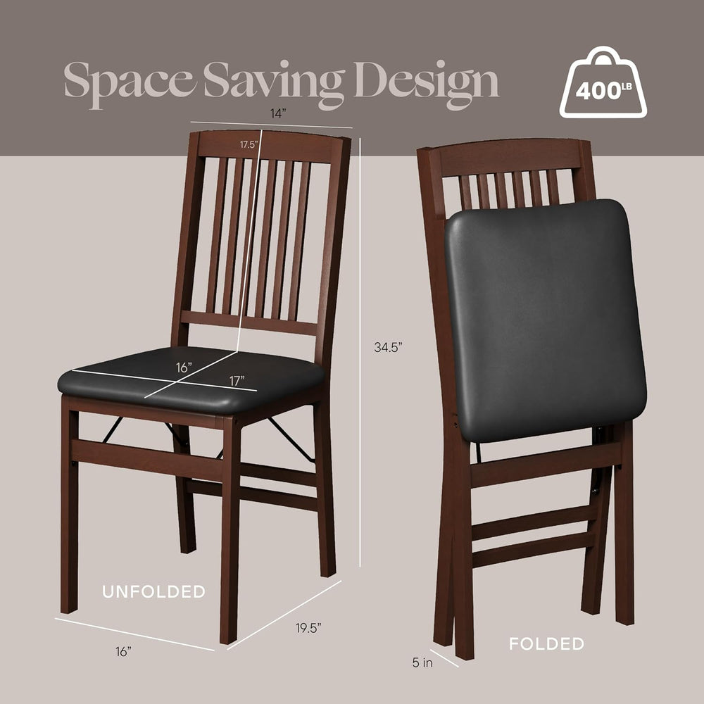 SIMPLEX Folding Wood Dining Chairs, Padded, No Assembly, 2 Pack | Solid rubbe...