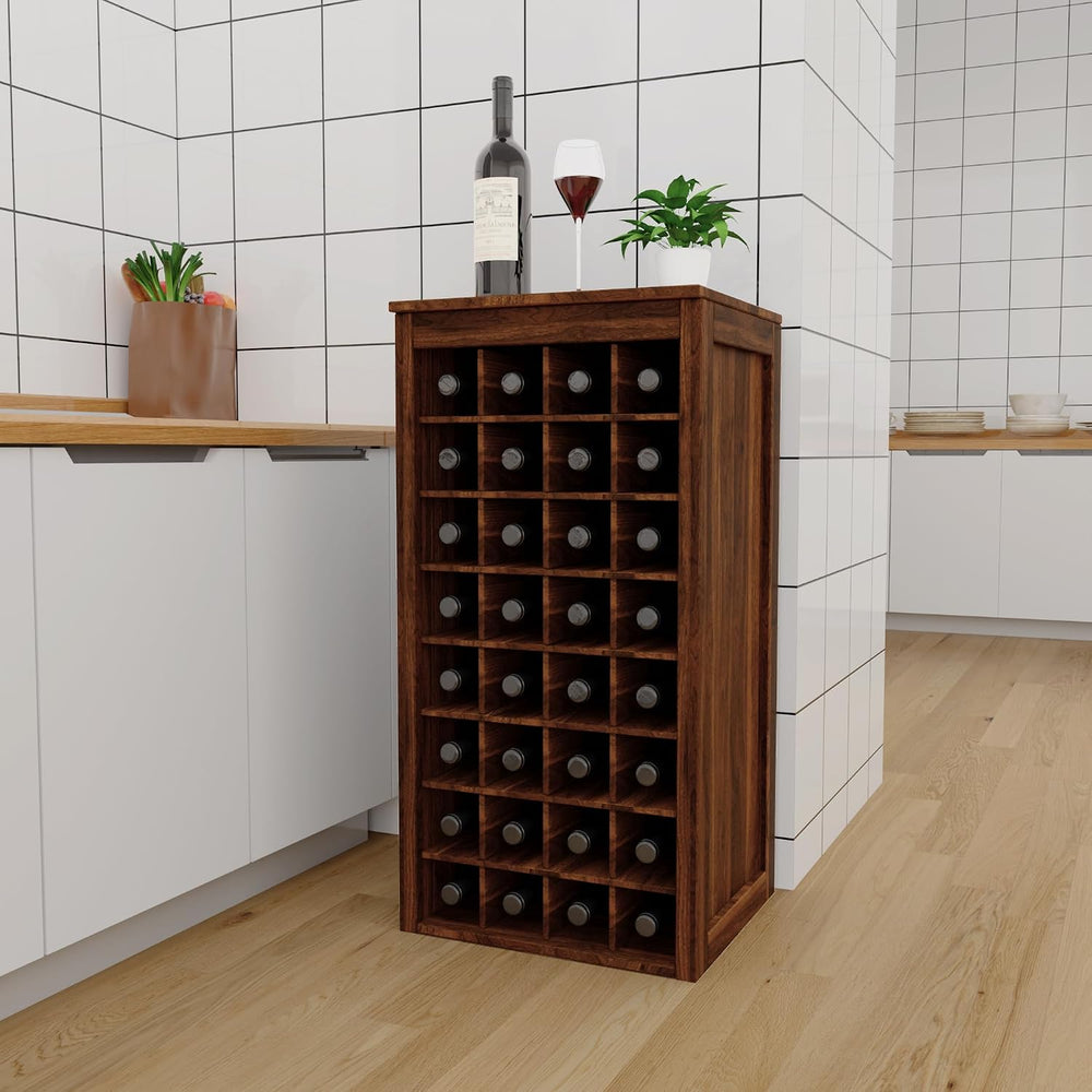 WERSMT 8-Tier Freestanding Wine Rack Wood, 32 Bottles Wine Rack Counter for S...