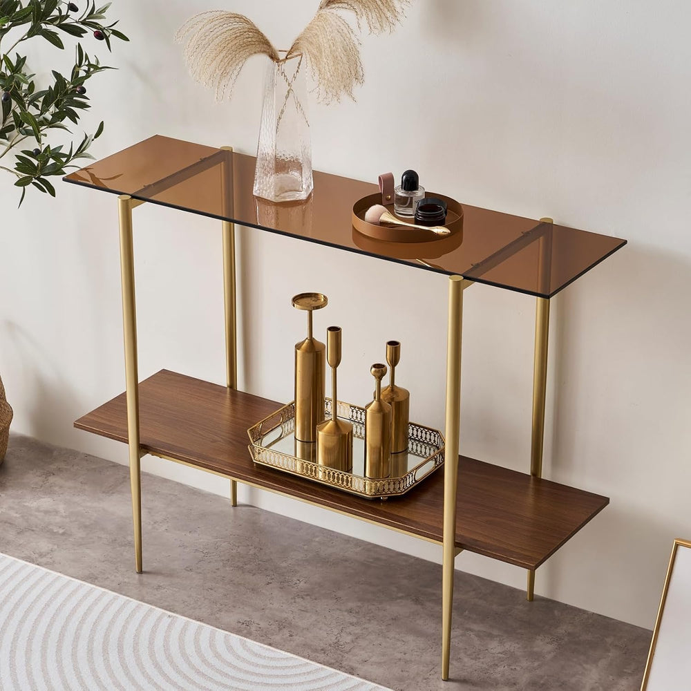 LumFurn Glass Console Table for Living Room, Foyer & Entrance, 2-Tiers Mi...