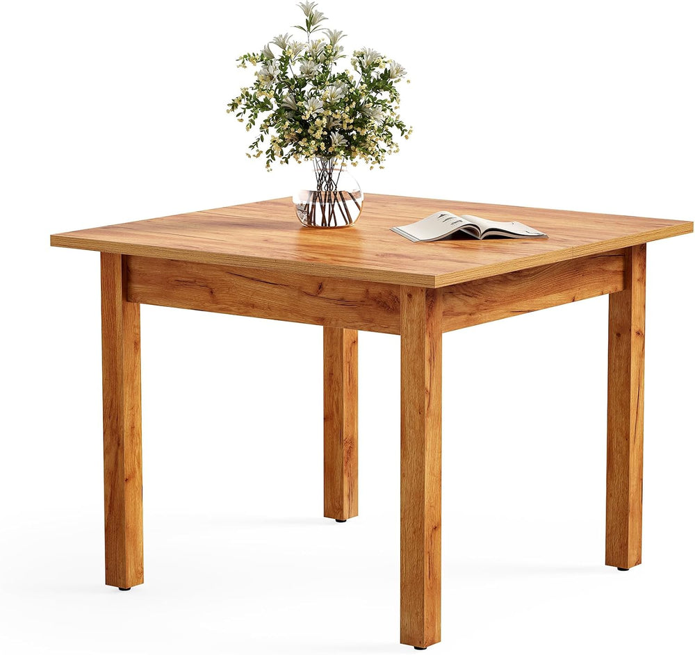 LITTLE TREE 39 Inches Square Dining Table for 4 People, Brown Wooden Kitchen ...