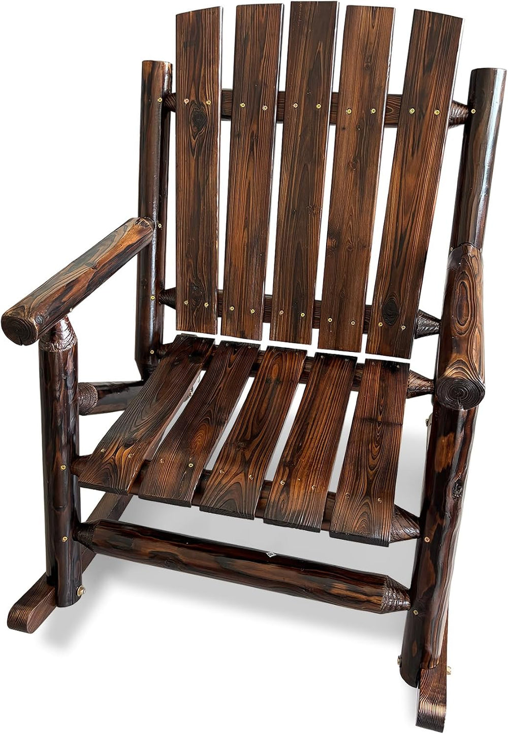 Rustic Log Wooden Rocking Chair, Handcrafted Solid Fir Wood Outdoor Rocker fo...