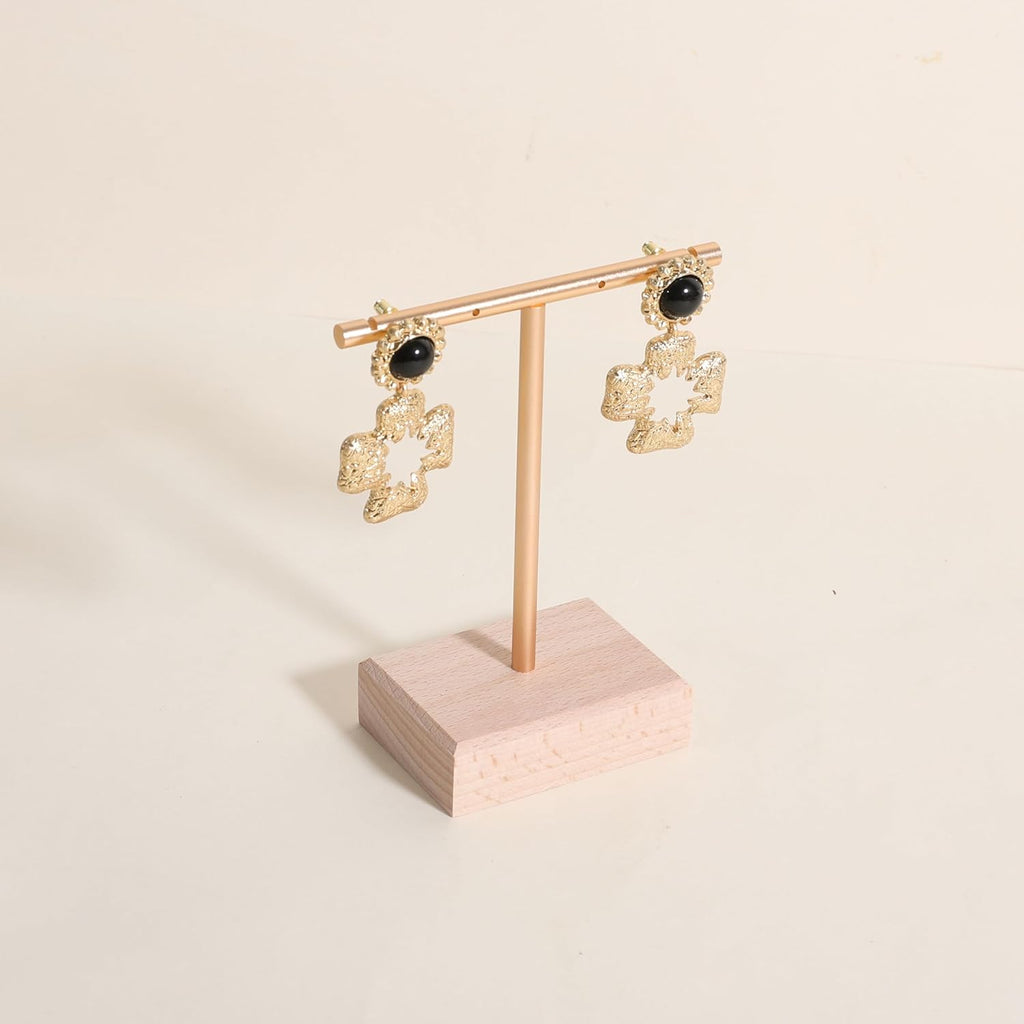 GemeShou earrings T display stands for selling, small earring holder jewelry stand with 4 holes on bar, wood earring hanger for boutique display【Beech】