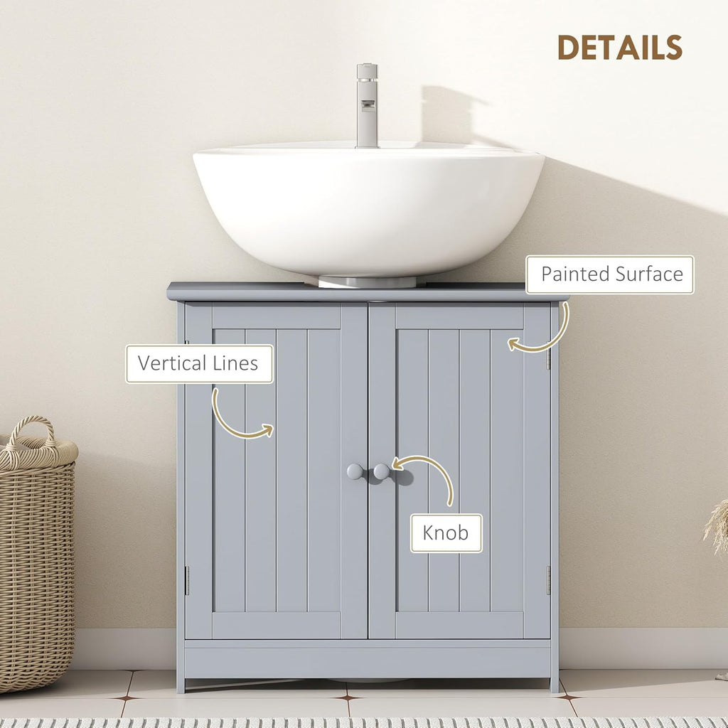 HOMCOM Under Sink Bathroom Cabinet with 2 Doors and Shelf, Pedestal Sink Bathroom Vanity Cabinet, Gray