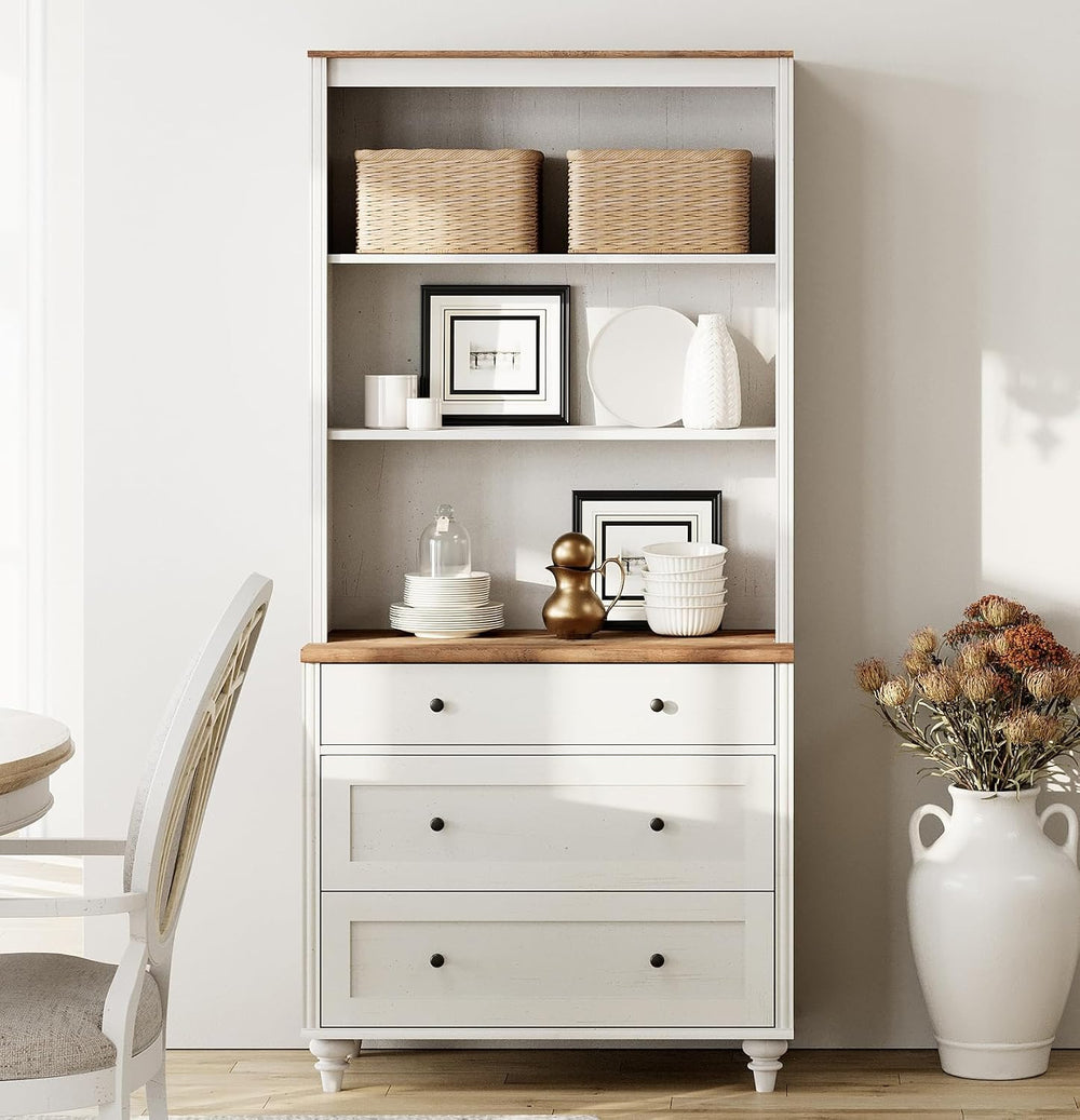 WAMPAT Farmhouse Pantry Cabinet with Storage, Wide Dining Hutch with 3 Wooden...
