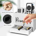 Remote Control Holder, 2 Slot TV Remote Holder& Desk Organizer with Drawers, Remote Organizer Caddy for Table, Wooden Remote Box for Nightstand,Media Storage Box for Living Room, Bed (White)