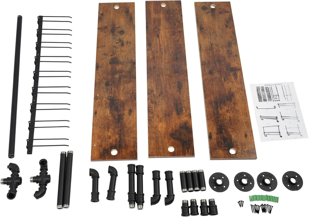 36in Rustic Metal Floating Bar Shelves Wall Mounted, 3-Tier Industrial Pipe S...