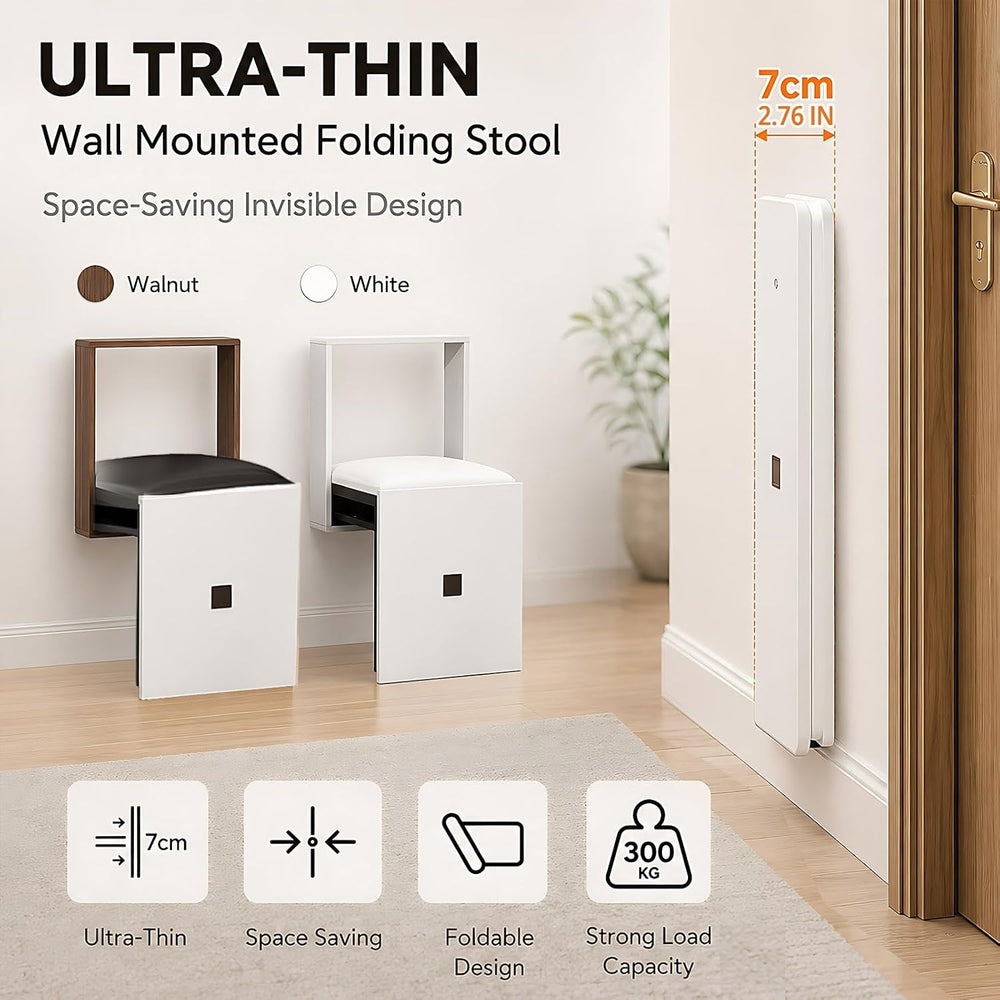 Wall Mount Folding Shoe Stool for Mudroom, Invisible Hideaway Entryway Bench ...