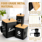 Metal Dog Treat Containers Set of 3 with Bamboo Lids and Spoon Airtight 7+3+2 lbs Dog Food Snack Jars with DIY Labels Big Pet Cookie Storage Jar for Kitchen Counter(Black,Classic)