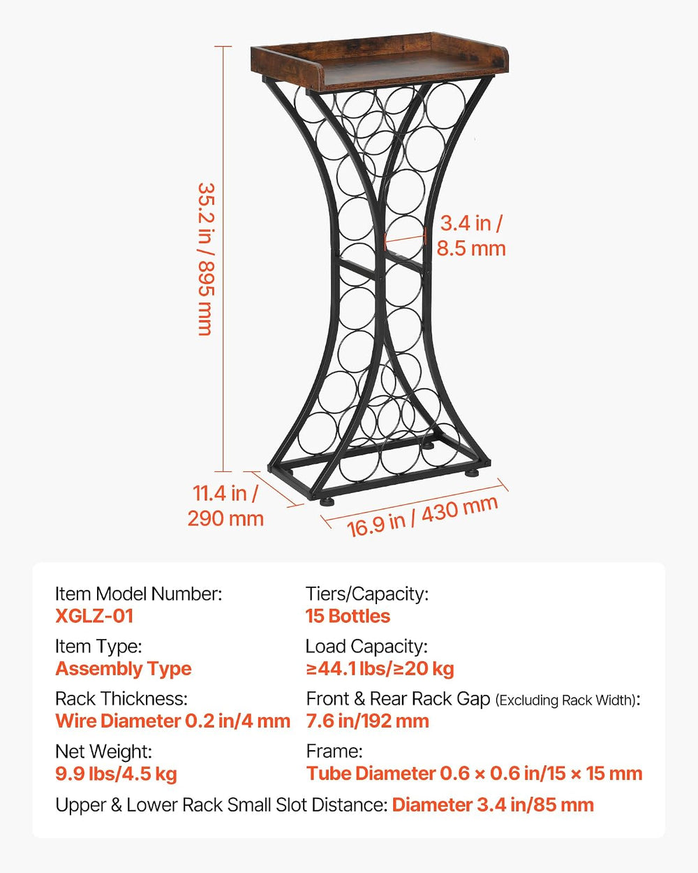 VEVOR 15 Bottle Wine Rack,Iron Freestanding Floor Wine Holder, Mini Bar Stand...