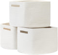 Temary Woven Storage Baskets, Set of 3 Rope Baskets for Storage Clothes, Towels, Versatile Boho Storage Bins (White, 13"x9.8"x8.5")