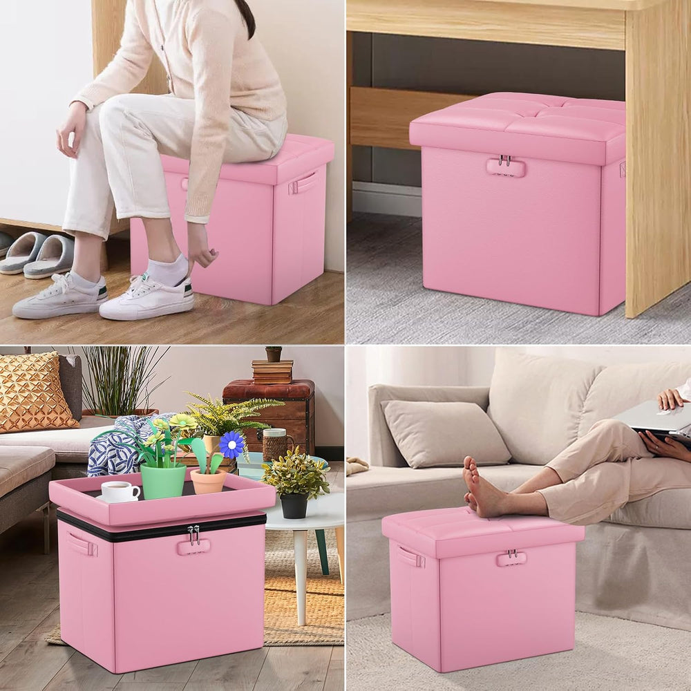DocSafe Storage Ottoman Foot Rest Stool with Lock ＆ Handles, Fireproof Foldin...