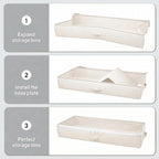 2-Pack Under Bed Storage Containers, 4.5 Inches Tall Clothes Storage, Beige | Low Profile Collapsible Underbed Organizer Bin with Sturdy Sidewalls/Bottom, Cotton-linen, For Seasonal Clothes & Bedding