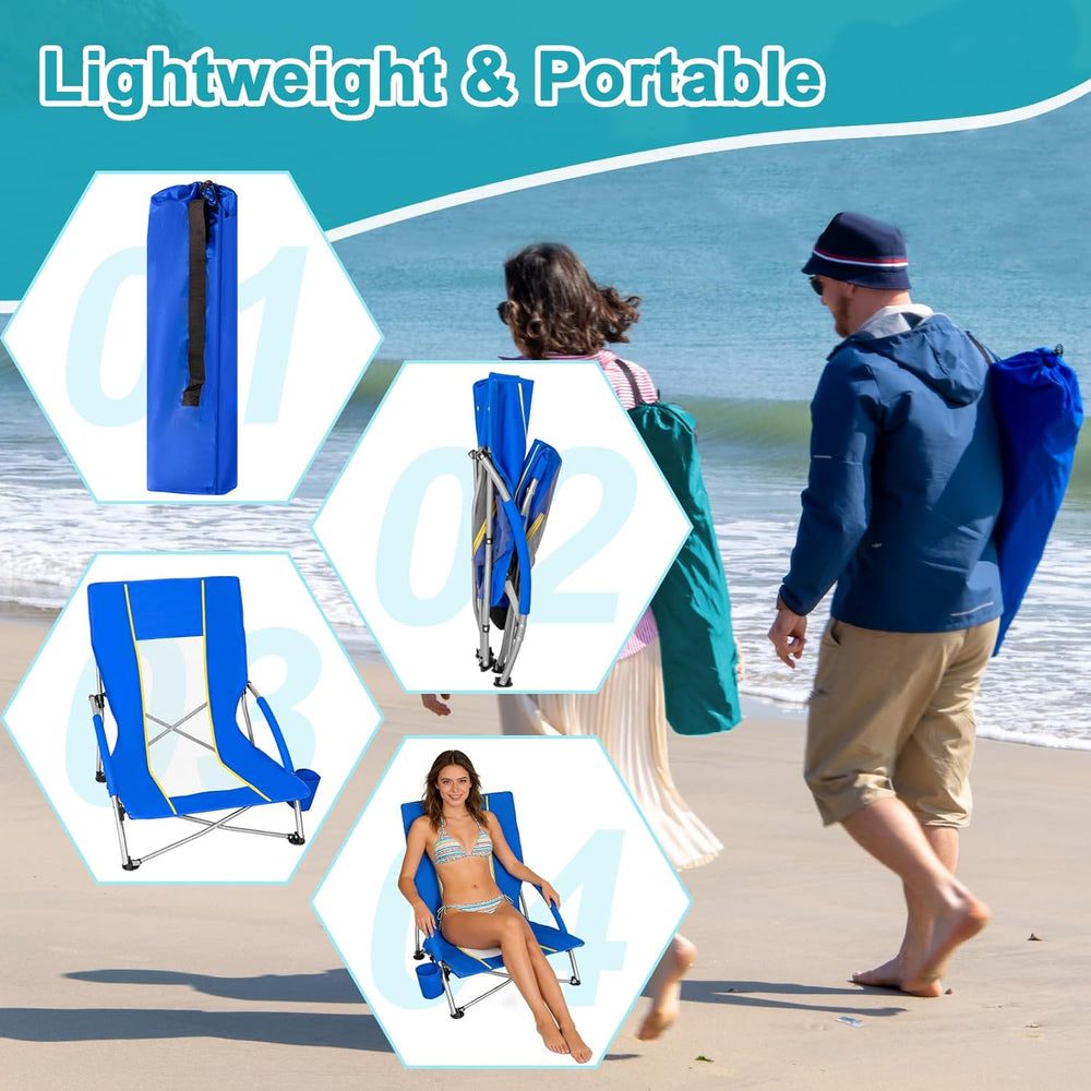 Romswi 2 Pack Lightweight Low Beach Chairs with Breathable Mesh Back, 6LBS Fo...