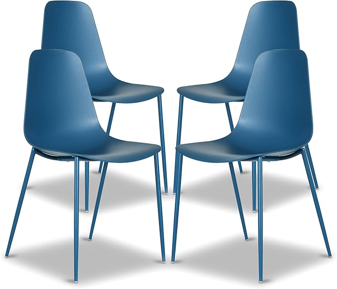 Poly & BARK Isla Modern Kitchen Chairs Set of 4 - Plastic Dining Chair with Metal Legs - Quick Assembly Simple Cafe Chairs Plastic for Indoor or Outdoor - Lago Blue