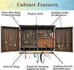 Rustic Wall Mounted Jewelry Organizer,Vintage Wooden Hanging Jewelry Holder Box with Barndoor Decor for Necklaces, Earings, Bracelets, Rings, Accessories. Includes Hook Organizer