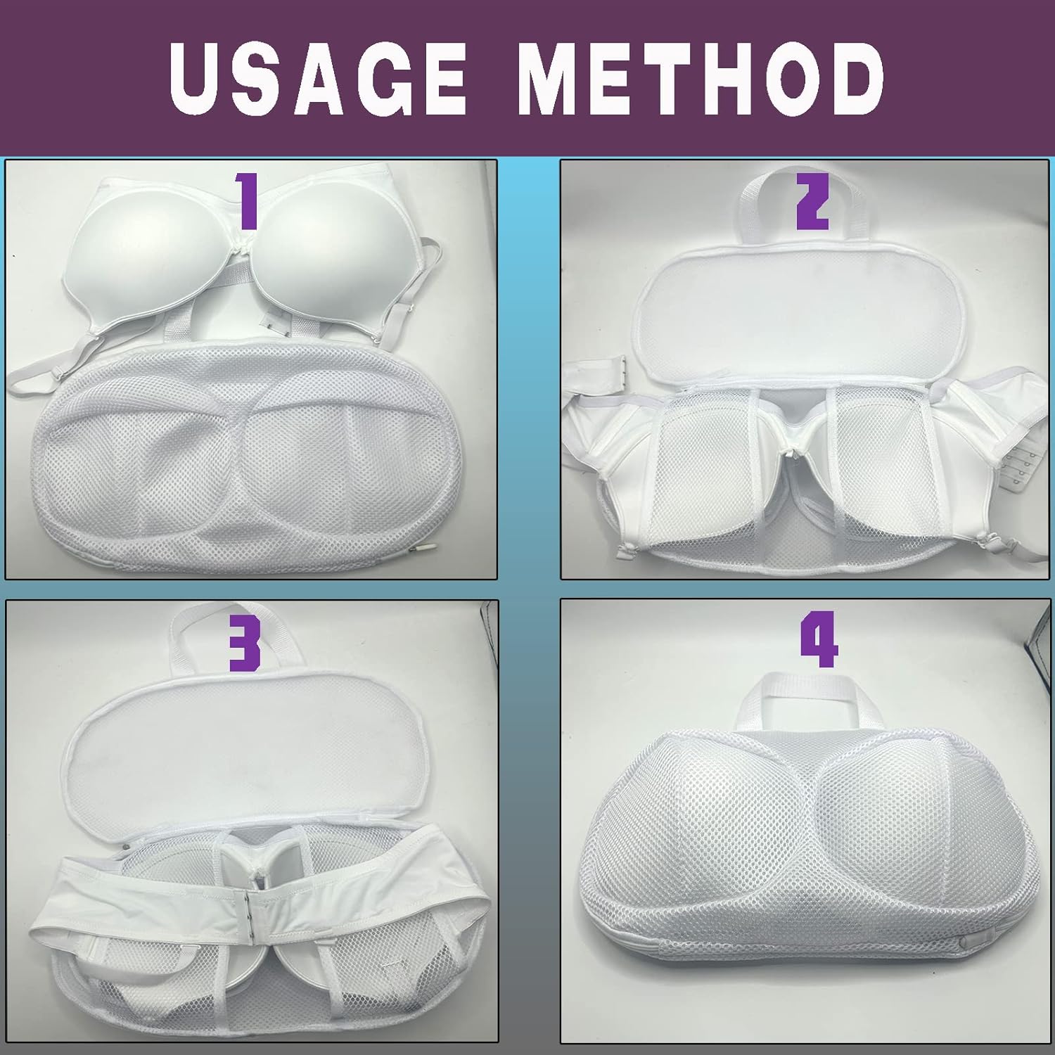 Large Bra Laundry Bags for Washing Machine, Fits All Cups Anti Deformation Bra Washing Bag, Lingerie Bags for Washing Delicates (4 Pack White)