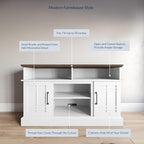 BELLEZE Modern 48" Farmhouse Wood TV Stand & Media Entertainment Center Console Table for TVs up to 50 Inch with Open Storage Shelves & Cabinets - Norrell (White)