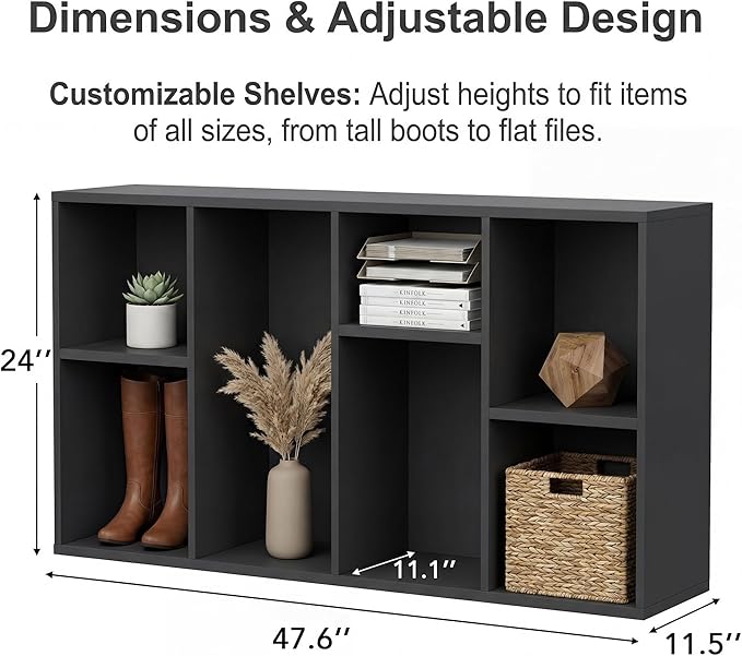 YESHOMY Modern TV Stand for Televisions up to 55 Inch, Mid Century Entertainment Center with 8 Open Shelves for 32/43/50/55 Inchs TVs, Media Console with Adjustable Shelves for Living Room, Black