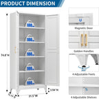 75" Tall White Metal Storage Cabinet with Doors, Heavy Duty | Freestanding Steel Kitchen Pantry Cabinet, 4 Adjustable Shelves (180 Lbs Load), Tall Cabinets for Home, Office and Garage
