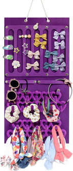 Storage Holder Display Board Felt Wall Hanging Jewelry Organizer with Detachable hooks Headband Holder for Girls Hair Clips Hair Ties Earrings Necklace Home Decor Purple