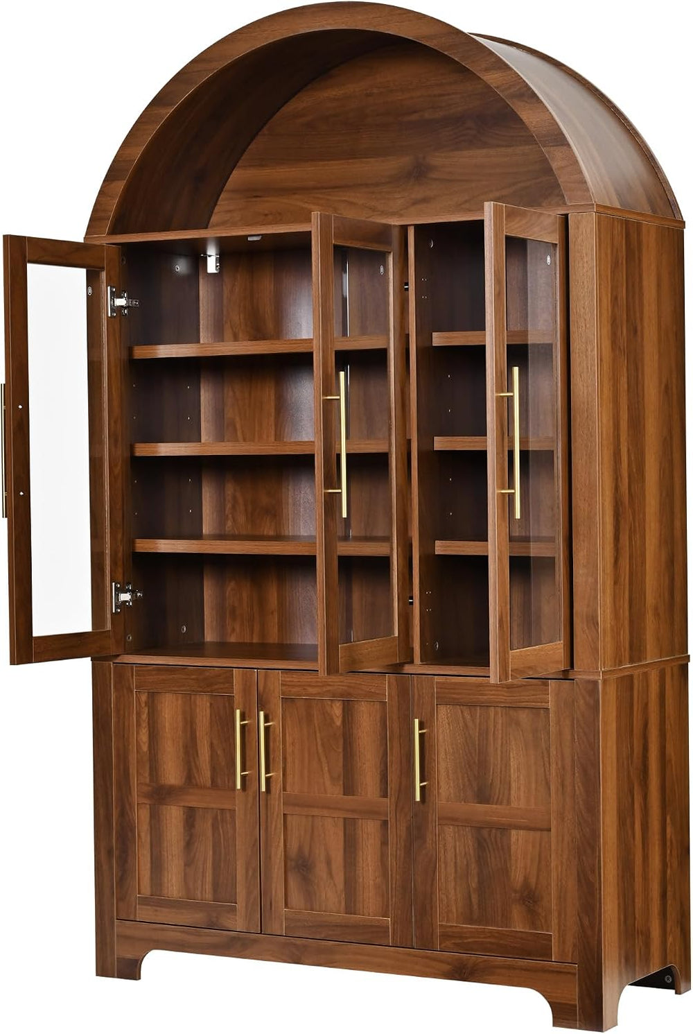 Merax 72.8" H Arched Kitchen Pantry with 3 Glass Doors, Kitchen Cabinet ...