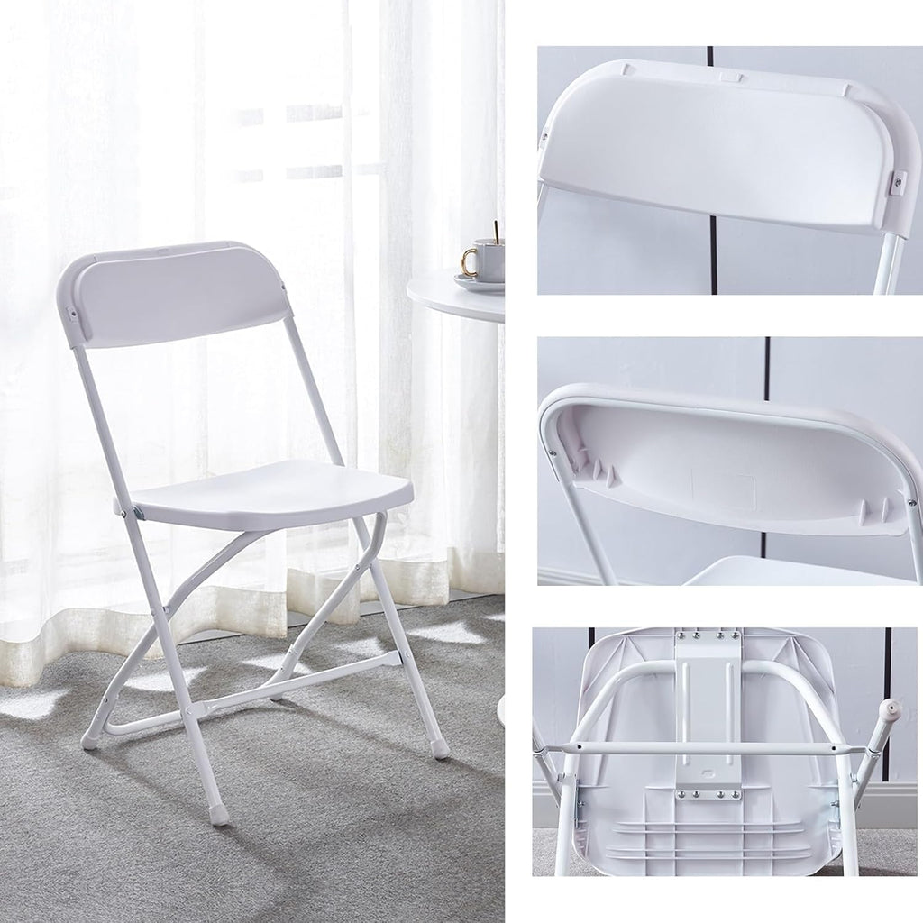 PP Plastic Folding Chair, Indoor Outdoor Portable Stackable Commercial Seat with Steel Frame 350lb.(White)